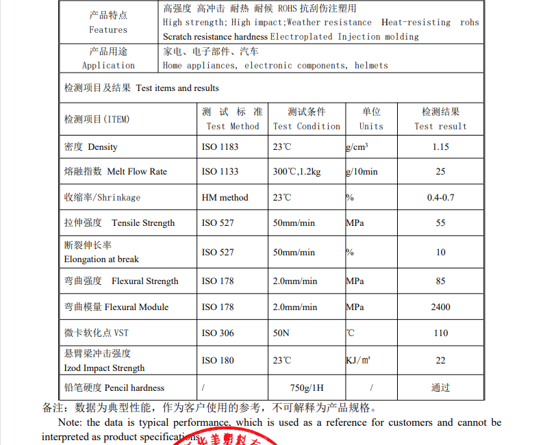 汽車輪轂用改性PC合金材料物性表